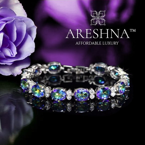 Oval Rainbow Mystic Blue Topaz Bracelet - Picture 3 of 9